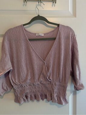vestique Dusty Mauve Smocked Wrap-Front Crop Top